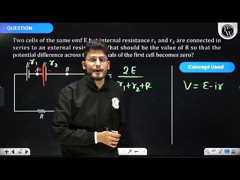 Two cells of the same emf E but internal resistance r1 and r2 are connected in series to an exte....