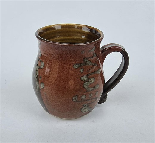 Purple Door Pottery Coffee Mug - Hand Decorated Design - Brown Gold Tones - Loop Handle Design - 4" - Etsy