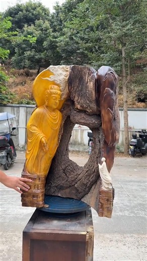 🪵✨ Divine Buddha Wood Carving Masterpiece ✨🙏 #statue #buddha #wood statue #woodworking #buddha#art