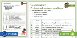 Grade 3 English Phonics Prefix un- and re- Consolidation Assessment Sheet (CAPS Aligned)