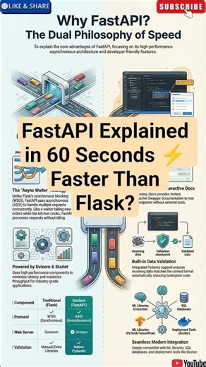 FastAPI Explained in 60 Seconds ⚡ Faster Than Flask? 🚀 #shorts #ai #fastapi #api #data #dataanlysis