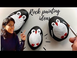 Rock painting ideas| stone painting of penguins| how to paint penguins on stones| hand painted rocks