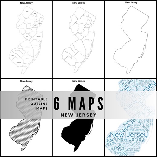 Printable New Jersey Maps / State Outline and Labeled Geography Sheets / Letter‑size Educational Printables for Teachers and Students - Etsy Canada