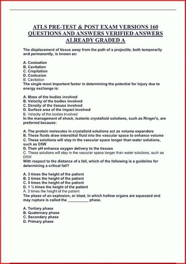 Atls Pre Test Post Exam Versions 160 Questions And Answers Vupdate video