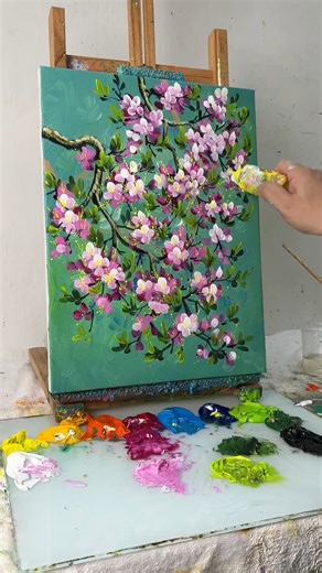 11K views · 156 reactions | How to Paint a Blooming Cherry Blossom Branch | Acrylic Flower Painting Tutorial | HO Art | Facebook