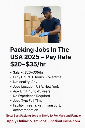Packing Jobs in USA Warehouse | Pay Rate $20 to $35 Per Hour | No Experience Needed!