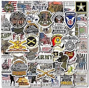 Army Stickers 52PCS Military Stickers Us Army Military Stickers and Decals Morale Scrapbooking Supplies forTeens Stickers for Laptop,Bumper,Skateboard,Water Bottles,Computer,Phone,Stickers for Kids Teens (Army)