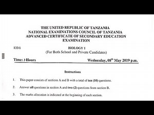 Biology ACSEE (Form six) NECTA 2019 paper 1, suggested solution to questions, part 1.( Qn 1-4)