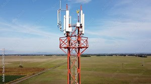 GSM and radio telecommunication tower. Cell phone tower. Base transceiver station. Wireless communication antenna transmitter.