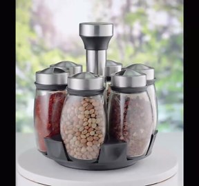 Revolving Spice Rack, 6-Jar Seasoning Organizer Holder 360° Rotation Shelf Tower Set with 6 Glass Spice Refill Containers Jars for Cabinet Countertop Kitchen Cooking (Spices Not Included)
