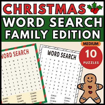 Christmas Word Search – Medium Family Edition | 10 Puzzles, 12 Words (Ages 6–10)