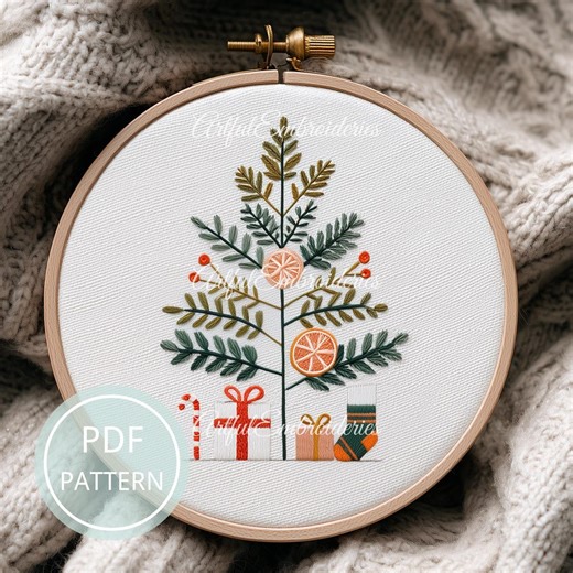 Hand Embroidery Christmas Tree PDF Pattern,modern Holiday Hand Stitching Design, Winter Botanical Needlecraft,festive Hand-stitched Hoop Art - Etsy