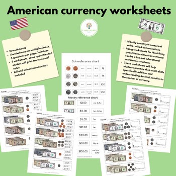 Money worksheets-adds mixed denominations-American currency(ABLLS-R & AFLS)
