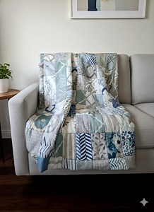 Linen Patchwork Quilt: Modern Blue Grey Bed Cover, Sofa Throw (76x66 Inch) Decorative Throw - Etsy UK