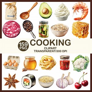 Watercolor Cooking Clipart Bundle, Kitchen Food Illustrations (159 PNG) - Etsy