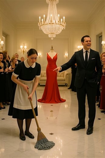 A Millionaire M0cked a Maid, Saying “I’ll Marry You If You Can Wear This Dress” — But Months Later, When She Walked In Wearing It, Everyone Fell Silent The grand ballroom gleamed like a hall of mirrors. Golden light from the chandeliers danced across crystal glasses and elegant dresses. In the middle of that perfection stood Clara — the quiet cleaning lady — clutching her broom with trembling hands. For five years, she had scrubbed those same marble floors, listening to laughter that was never m