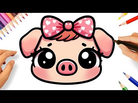 HOW TO DRAW A CUTE KAWAII PIG EASY 🐷❤️