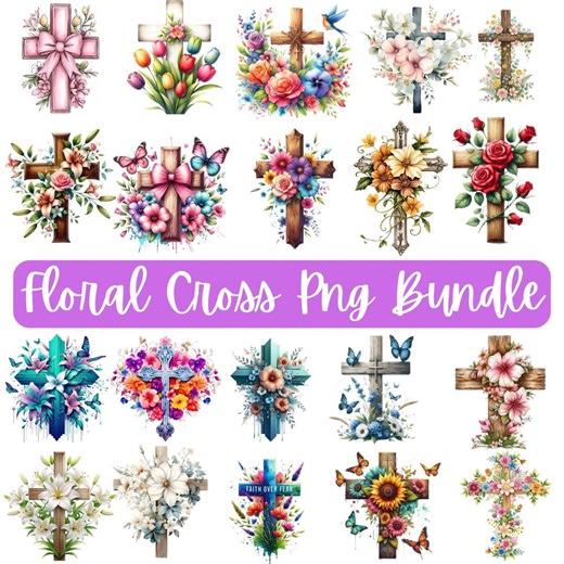 Floral Cross PNG Bundle, Christian Faith Clipart, Religious Sublimation Design (digital Download) - Etsy