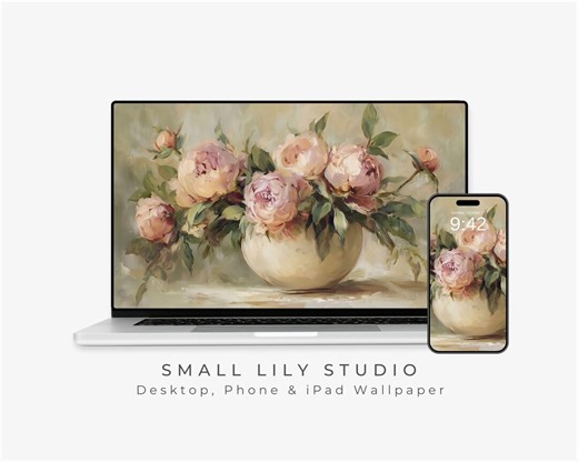 Pink Peonies Desktop Wallpaper Set, Spring Phone Wallpaper, Flowers iPhone Wallpaper, Aesthetic iPad Background Vintage Style | WS177 - Etsy