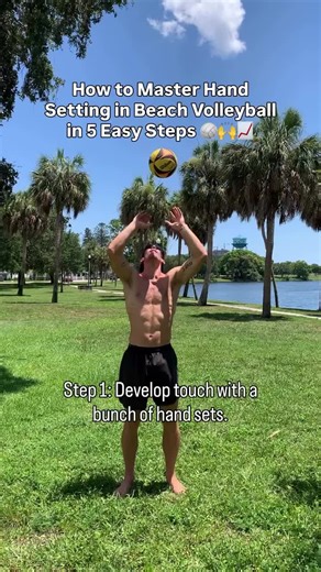 5 easy steps for learning how to master hand setting in beach volleyball 🏐🙌📈 #Volleyball #wallvolleyball #beachvolleyball #volley #volley