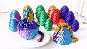 Large Dragon Eggs with Dragon Inside, 3D Printed Surprise Funny Gifts for Kids, Articulated Dragon Fidget Toys for Adults, Executive Desk Toys Office Room Décor (Orange Red)