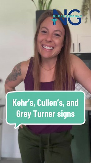 Dead Doctor Signs! Kehr’s sign: referred left shoulder pain caused by spleen in injury Cullen’s sign: periumbilical ecchymosis indicative of intraabdominal hemorrhage Grey Turner sign: flank ecchymosis caused by retroperitoneal hemorrhage #ERNurse #EmergencyNurse #CEN #CFRN #CTRN #ICUNurse #NursingSchool #NursingStudent #Nurse #ICUNurse #CCRN #FlightNurse #FlightMedic #FPC #paramedic