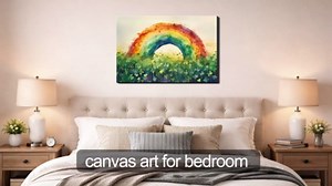 RIBNTAK Vivid St Patrick's Day Frame Canvas Art, Rainbow Clovers Watercolor Painting Prints, Shamrock Art Spring Pictures Wall Decor for Kids Room, Nursery, Childs Ready to Hang