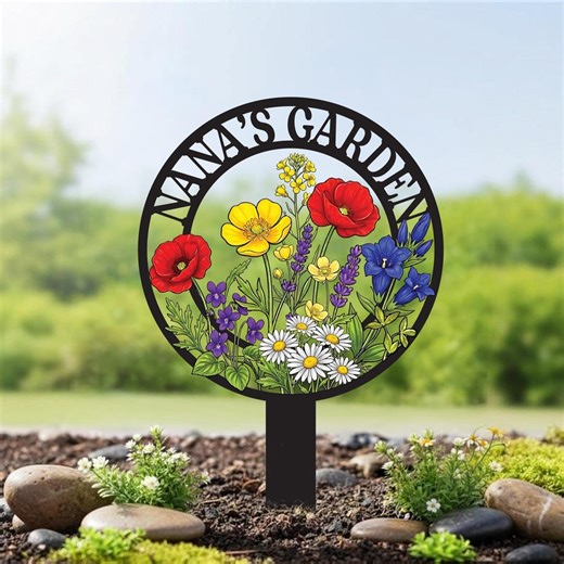 Personalized Garden Name Sign, Metal Stake, Flower Yard Decor - Etsy
