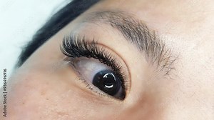 Close up of eye with eyelash extensions ,beauty salon treatment ,2d volume, 3d volume, classical lashes,Russian volume,megavolume, new set.