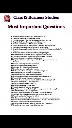 CBSE Class 12 BST 2025 – Chapterwise Important Questions for Term & Board Exams