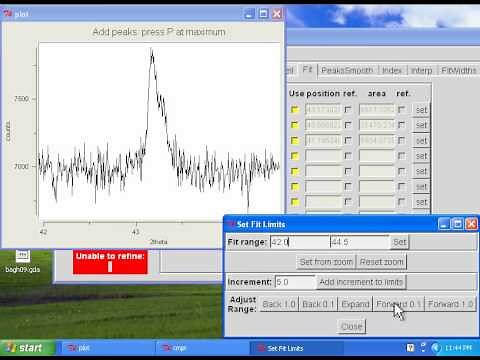 Reading a data set and fitting diffraction peaks