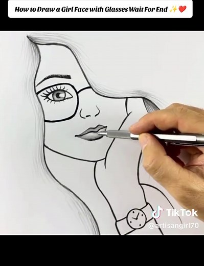 How to Draw a Girl's Face with Glasses Step by Step