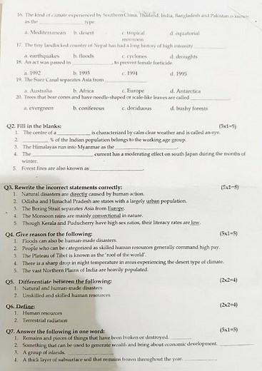 icse class 8 geography half yearly question paper 2024-2025 | class 8 geography question paper