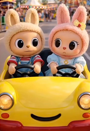 Labubu friends riding cars at an amusement park. #car #cute #لابوبو #كيوت #baby