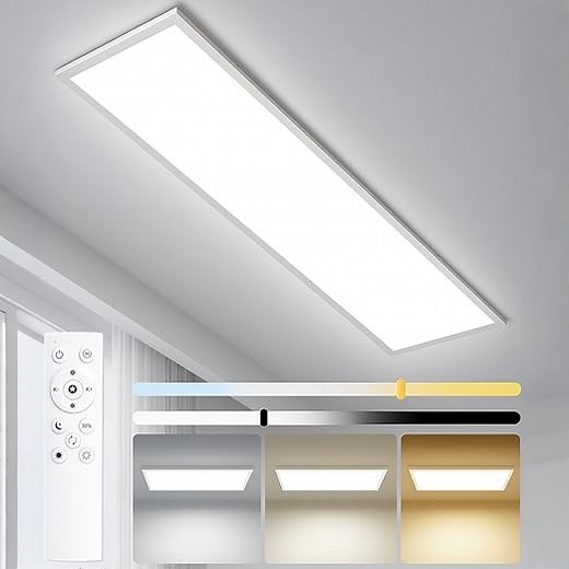 LED Panel Deckenleuchte 120x30cm - 40W 4400lm - Dimmbar, 3000K/4000K/6500K Einstellbar Farbtemperatur, Flimmerfrei - Deckenlampe mit Fernbedienung, Nachtlicht - Ideal für Büro, Wohnzimmer, Werkstatt