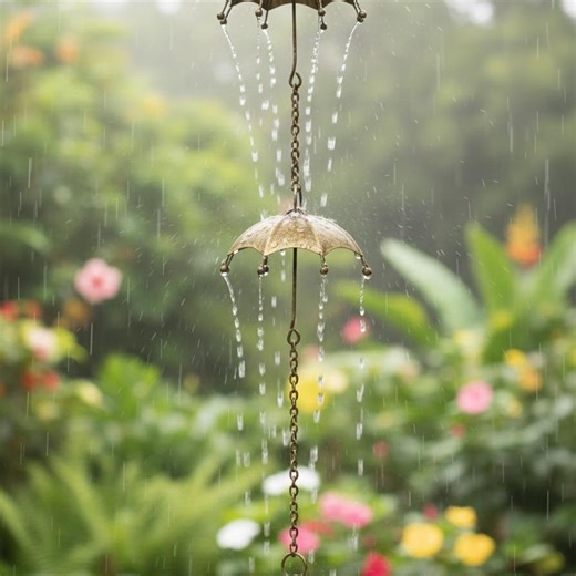 Home Decorative Umbrella Rain Chain With Bells – Antique Brass Garden Decor - Etsy