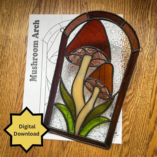 Stained Glass Pattern - DIGITAL FILE (pdf Png) - Mushroom Arch Panel - Beginner/easy Suncatcher Template - Hobby Commercial License - Etsy