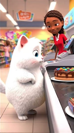 Chubby White Cat Delivers Birthday Cake! 🎂😺 #shorts #cat #viral