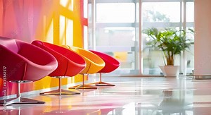 Vibrant contemporary office lobby designed for networking and collaboration with professionals. Concept Contemporary Design, Networking Space, Professional Collaboration, Vibrant Atmosphere