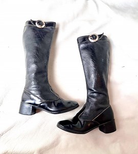 Vintage 1960s Go-go Boots Black Patent Leather Block Heel Size US5 UK3 EUR36 - Etsy UK