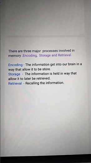 Encoding, Storage & Retrieval. Major Processes involved in Memory.