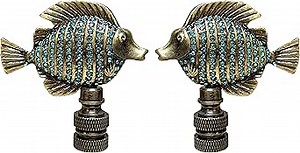 Royal Designs, Inc. Sea Life Lamp Finial, Emerald Fish, Antique Brass, Replacement Finial for Table or Floor Lamps, Set of 2
