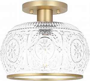 Gold Semi-Flush Mount Ceiling Light with Globe Glass – Vintage Ceiling Lighting for Hallway, Kitchen, Entryway, Bathroom & Closet
