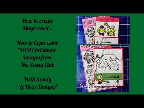 How to Copic color UFO Christmas Aliens and create a color reveal magic card (tutorial in inches)