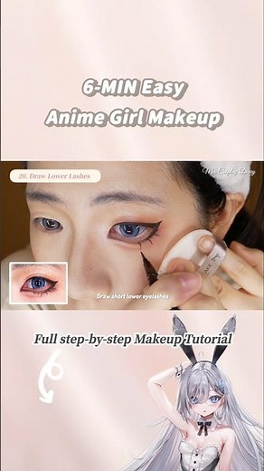 6 MIN Easy Anime Girl Makeup 💙🐰 #animemakeup #cosplaymakeup