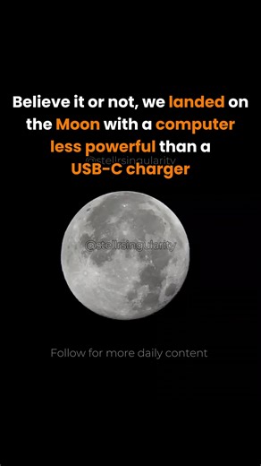 @stellrsingularity on Instagram: "The Apollo Guidance Computer (AGC) used to land on the Moon had roughly 2 MHz of processing power, 4 KB of RAM, and 72 KB of ROM which is basically less power than a USB-C charger. AGC is 100,000 times less powerful than an iPhone and it successfully landed Apollo on the Moon. #space #moon #moonlanding #apollo #nasa #astronomy #universe"