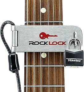 The Rock Lock Guitar Lock (Key Padlock) | Guitar and Bass Security | Anti Theft Accessory for Acoustic & Electric | Pro Musician Gig Accessory | Lock and Carry Bag Included
