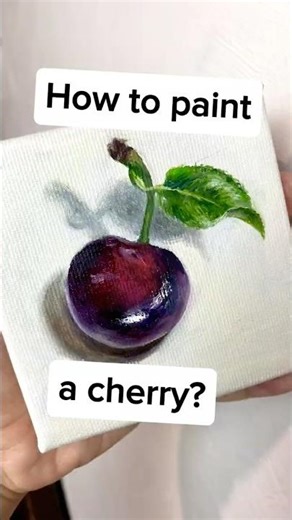 Original oil cherry painting on a 10×10 cm (4x4 inch) canvas. #cherry #stillife #etsyartist #art