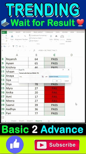 PASS FAIL COLOR CODE IN EXCEL #exceltips #shorts #excel #exceltutorial घर बैठे EXTRA INCOME