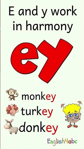 Long Vowel e — EY Says Ē | monkey, turkey, donkey | Phonics for Kids